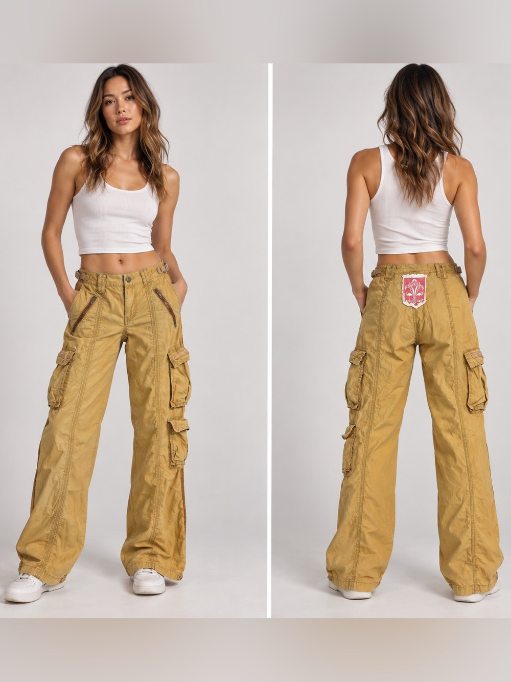 Vintage Y2K Da-Nang Cargo Pants XS Mustard Utility Wide Leg